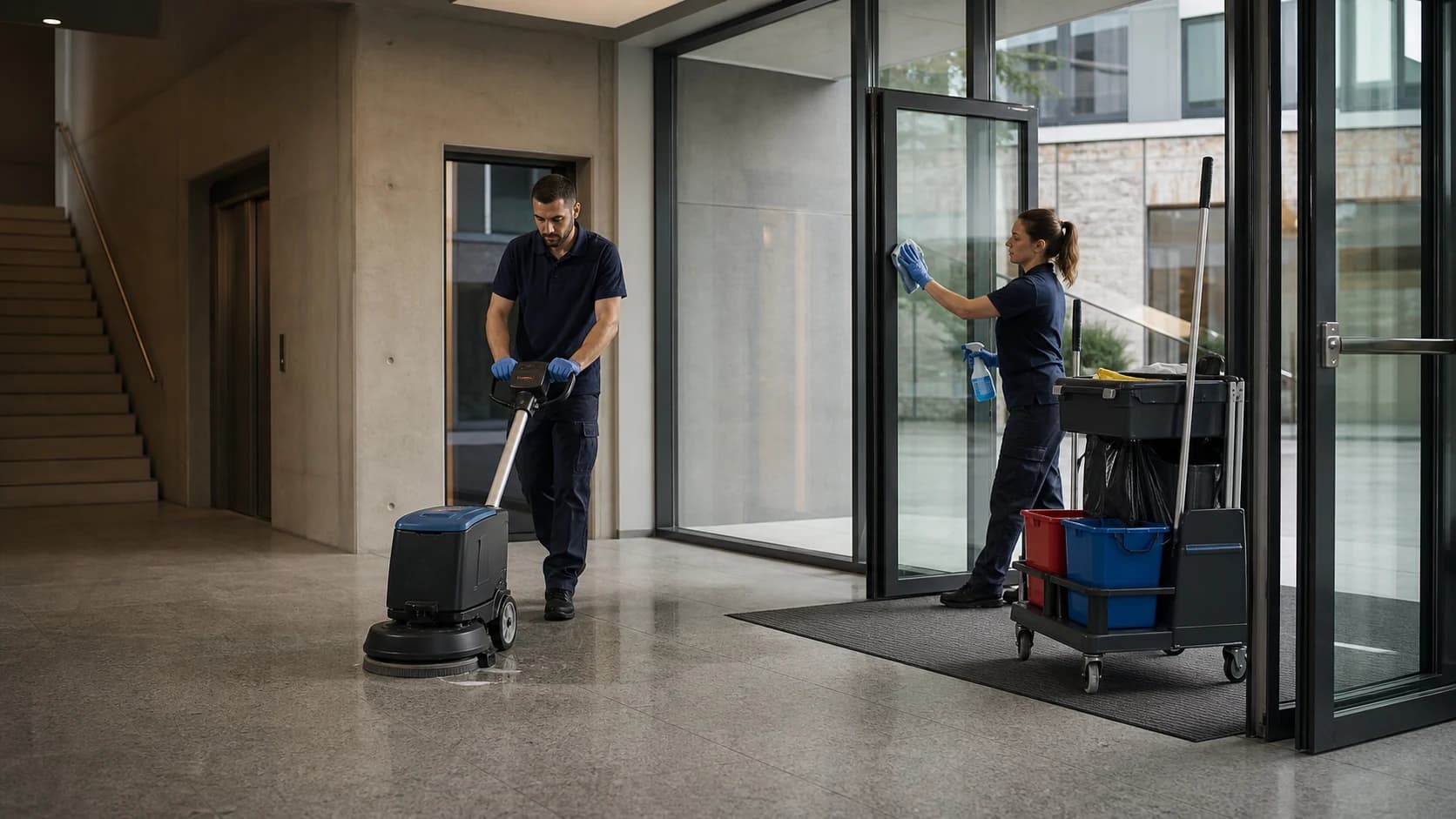 Econ-Fachkraft bei der dokumentierten Qualitätskontrolle in einem Gewerbeobjekt